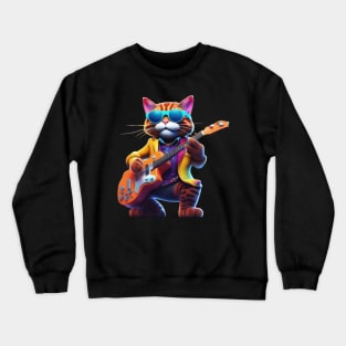 A Cat Who Is The Essence Of A Cool And Funky Guitarist Crewneck Sweatshirt